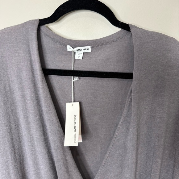 NWT Standard James Perse Gray Surplice Bust Ruched Short Sleeve Cotton Dress - Picture 8 of 12